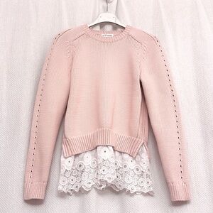 Club Monaco Cotton Blush Pink Sweater with Lace Detail, size S